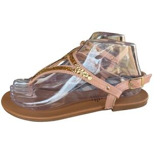 HM Womens Strappy Thong Sandals light Tan Gold Metallic Ankle Strap Size 6 37